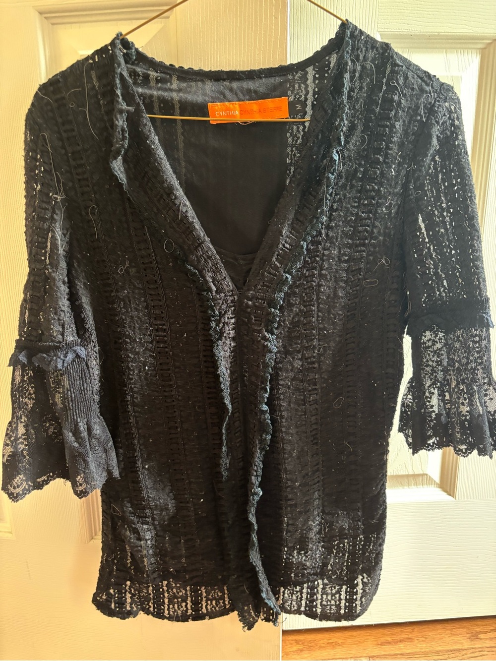Cynthia Steffe Navy Crochet Lace Open-Front Coverup